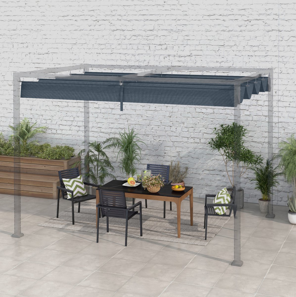 MEUNIQ vervangingsdak voor pergola 286 x 245 cm van polyester met UV30+ bescherming en 8 afwateringsopeningen, pergoladoek voor frame 2,85 x 2 m, donkergrijs