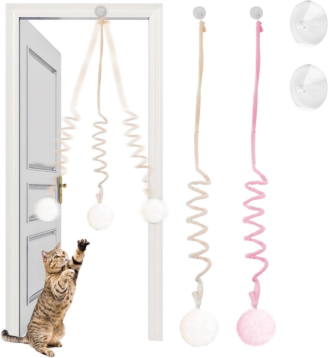 Kattenspeelgoed Set - Interactief Veren Speelgoed - Zelfbezigheid Kat - Verstelbaar Elastisch Touw - 2 Stuks - Multicolor