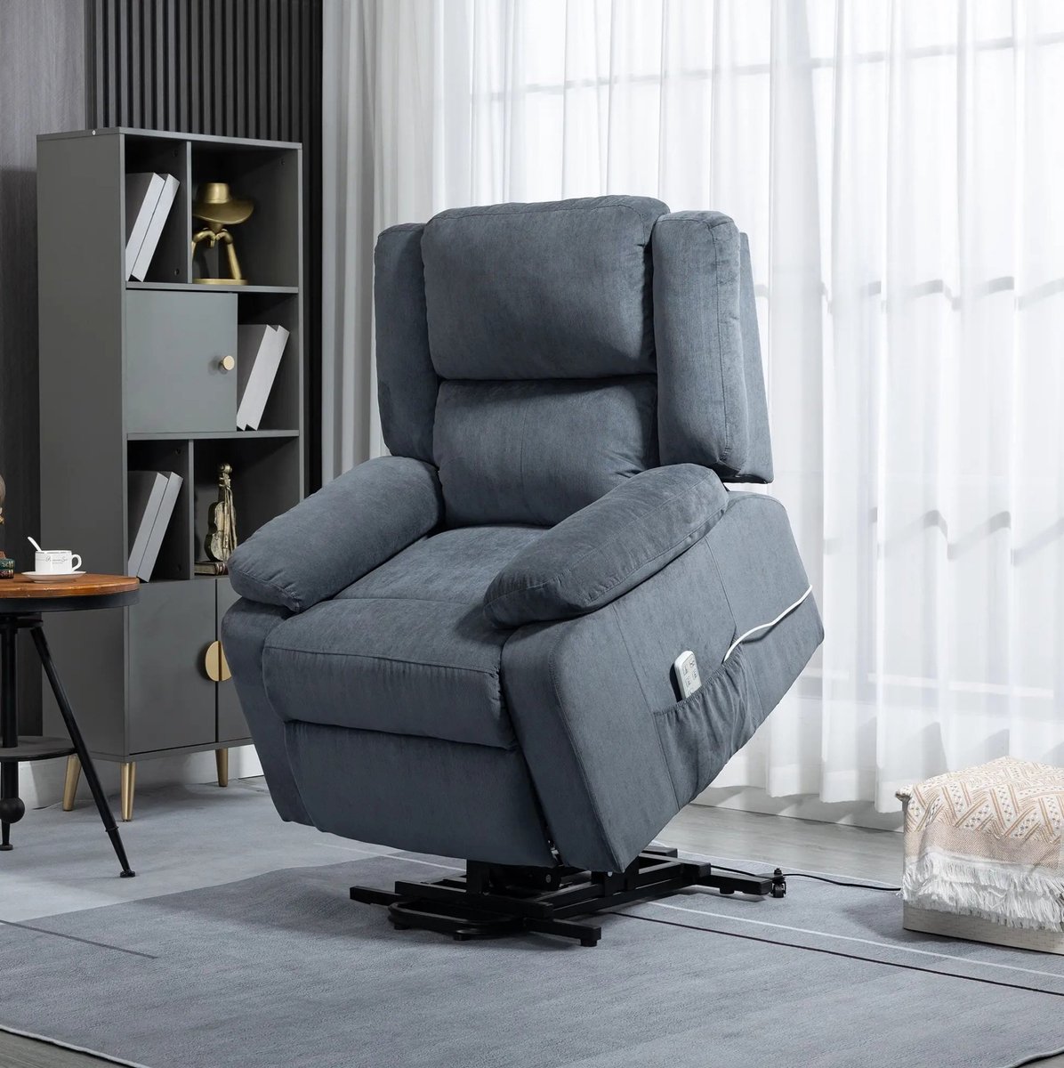Wishdor - Elektrische relaxfauteuil - Sta-op functie - Verstelbare rugleuning - TV-fauteuil - woonkamer - velvetoptiek - grijs - 92 x 93 x 105 cm