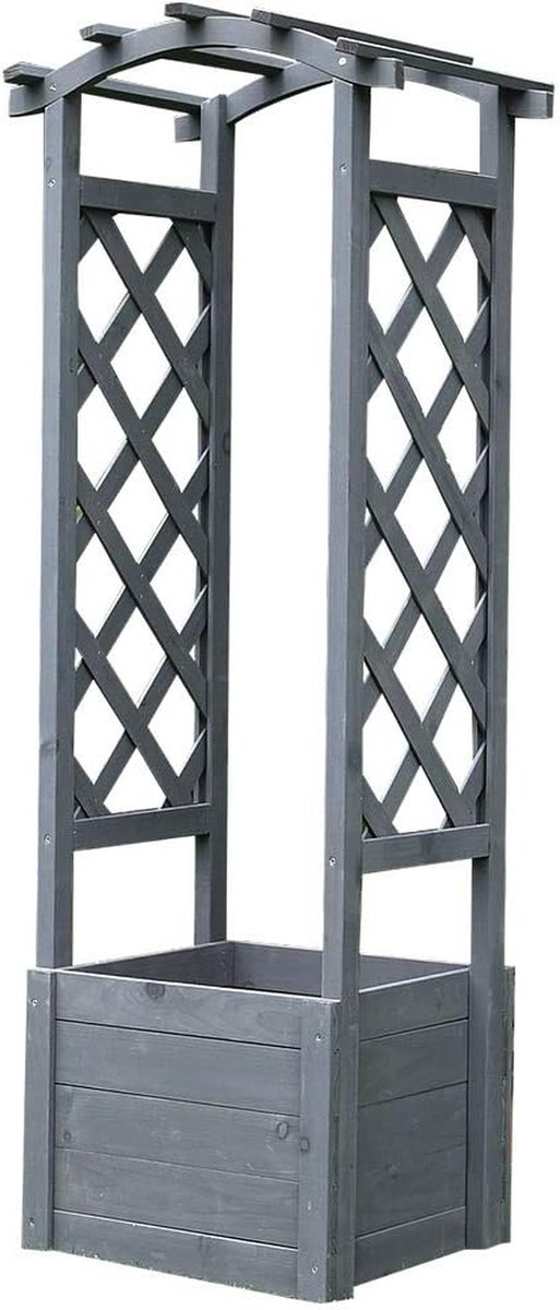 Houten Rozenboog - Tuinboog - Planten Steunen - Met Bloembak - 48x39x130 cm - Grijs