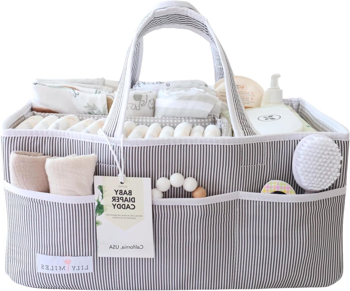 Baby Luiertas Organizer - Baby Mand - Baby Spullen Opslag - Met Uitneembare Verdelers - 38 x 25 cm - Grijs