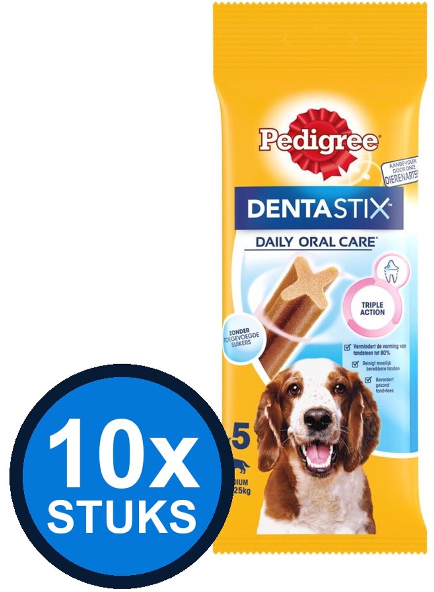 10x Pedigree - Dentastix Medium Single 5-pack - Hondenvoer Snacks - 128 g