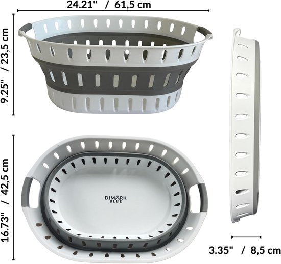 Opvouwbare wasmand - Kledingmand Opvouwbaar - Kleding Opbergen - Ruimtebesparend Ontwerp - 45 liter - Wit en Grijs — afbeelding 2