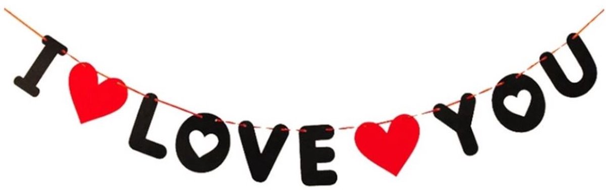 Slinger 'I love you' - Valentijnslinger - Vlaggenlijn - Love garland - Romantische decoratie - Ik hou van je - Valentijnsdag versiering - 3 meter - Rood met zwart - Jonyx