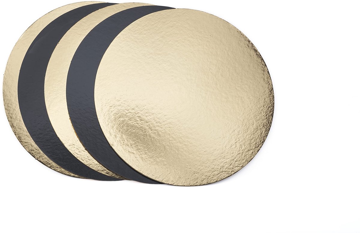 Taartstandaard/cateraar/decoratie rond karton goud en zwart (22 cm)