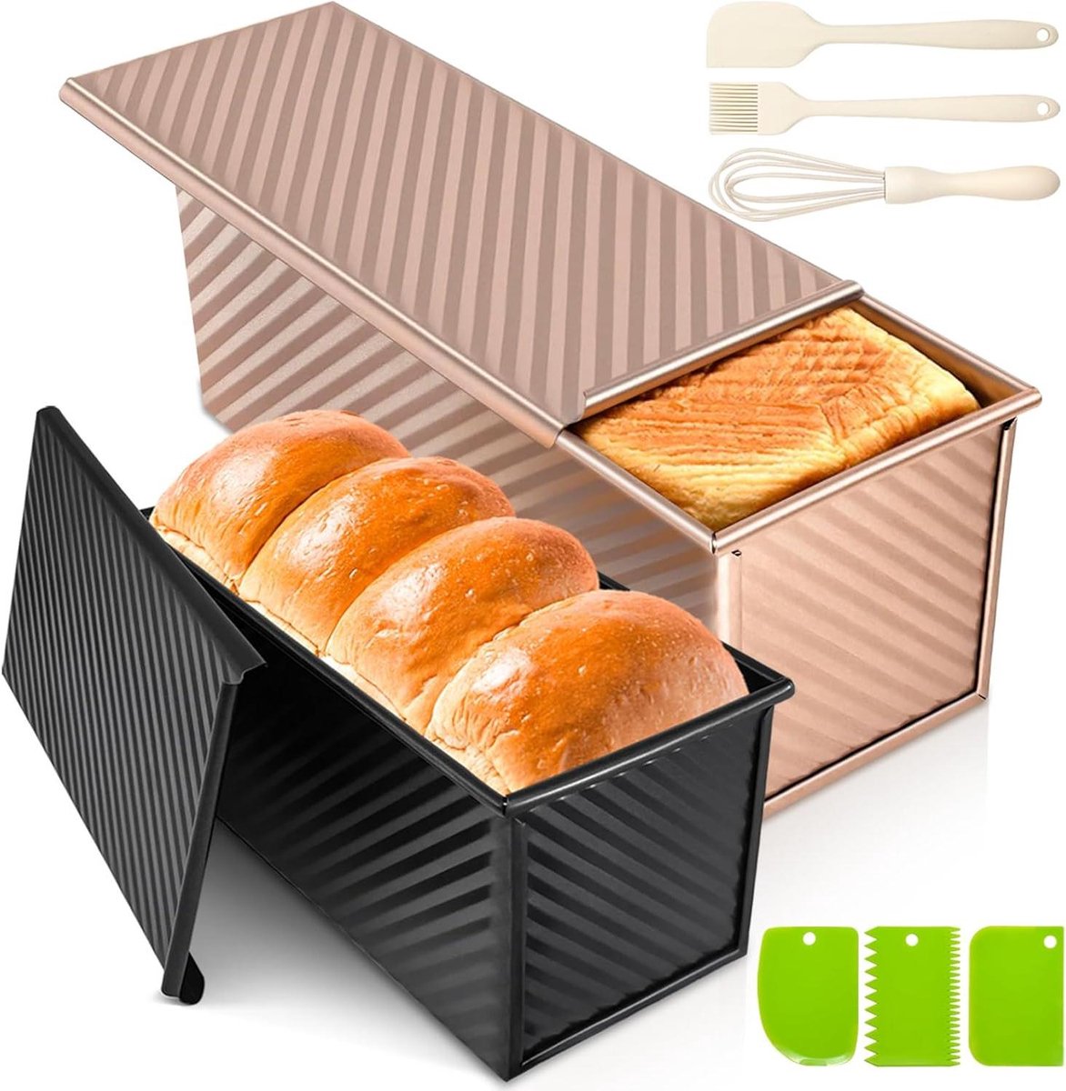 Broodpan met Deksel - Broodvorm Toast - Brood Bakken - Antiaanbaklaag - 2.54 cm - Grijs