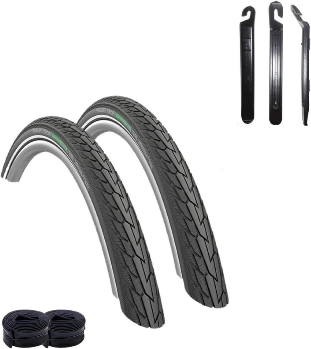 Fietsbanden set - Banden en binnenbanden - Fietsen onderhouden - Inclusief bandenlichters - 47-559 (26 x 175) - Zwart