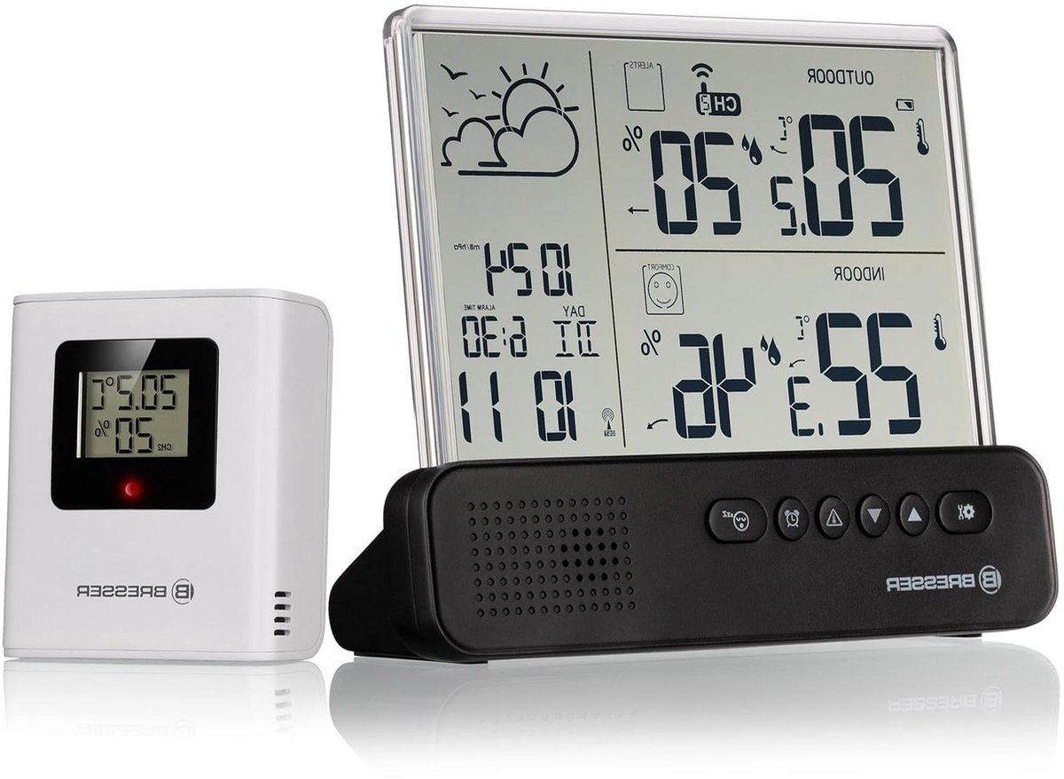 Draadloze Weerstation - Weercomputer Buitenmeter - Binnenklimaat Monitoren - Transparant Display - 4.8 x 13.3 x 11.2 cm - Transparant