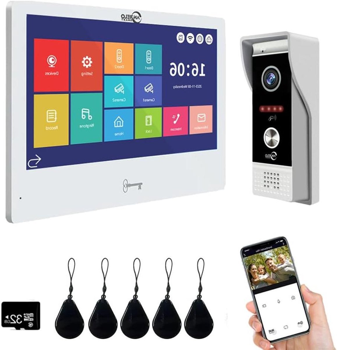 Videodeurbel Systeem - Appartement Intercom - Beveiliging Thuis - 1080P HD Beeldkwaliteit - 10 inch Touchscreen - Wit