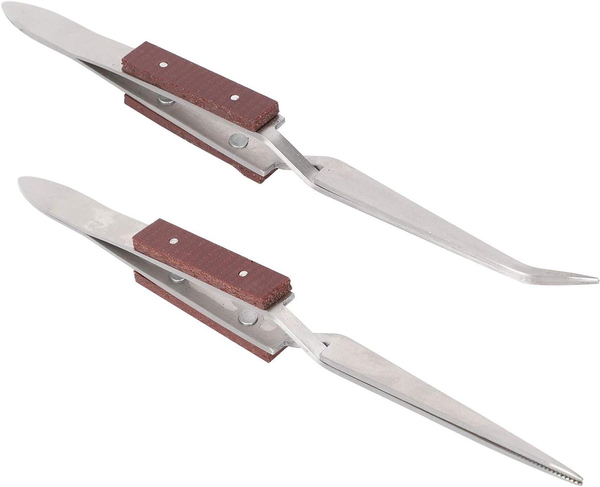 Lock Pincet Set - Solderen Tangen - Precisie Werk - Houten Handvat - 2 Stuks - Metaal