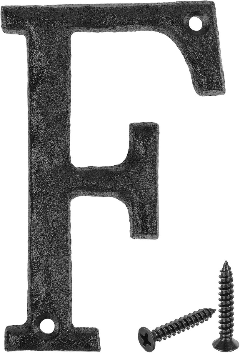Huisnummer Alfabet F, 140 x 7 mm huisnummerbord van gietijzer, straatnummer, deurnummer voor kantoordeuren, brievenbussen, garages, zwart