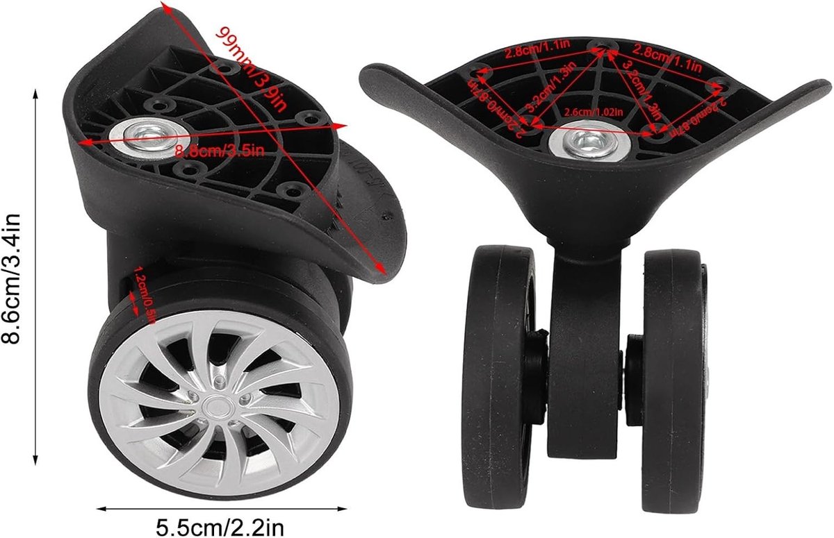 2 Stuks Vervangende Koffers Wielen, Nylon Zwarte Luggage Wielen voor Upgrade en Reizen, Geschikt voor Diverse Koffers
