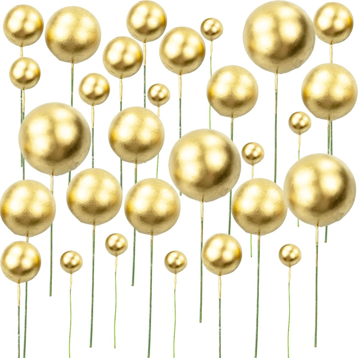 Taartdecoratie gouden ballen, 50 stuks schuimballen, taartprikkers, cupcakes, doe-het-zelf taartinsert, topper, verjaardag, taartdecoratie, voor Valentijnsdag, verjaardag, bruiloft,