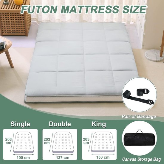 Japanse futon matras - Oprolbaar logeermatras - Gastvrijheid bieden - 10 cm dik traagschuim - 100x203 cm - Zwart — afbeelding 5
