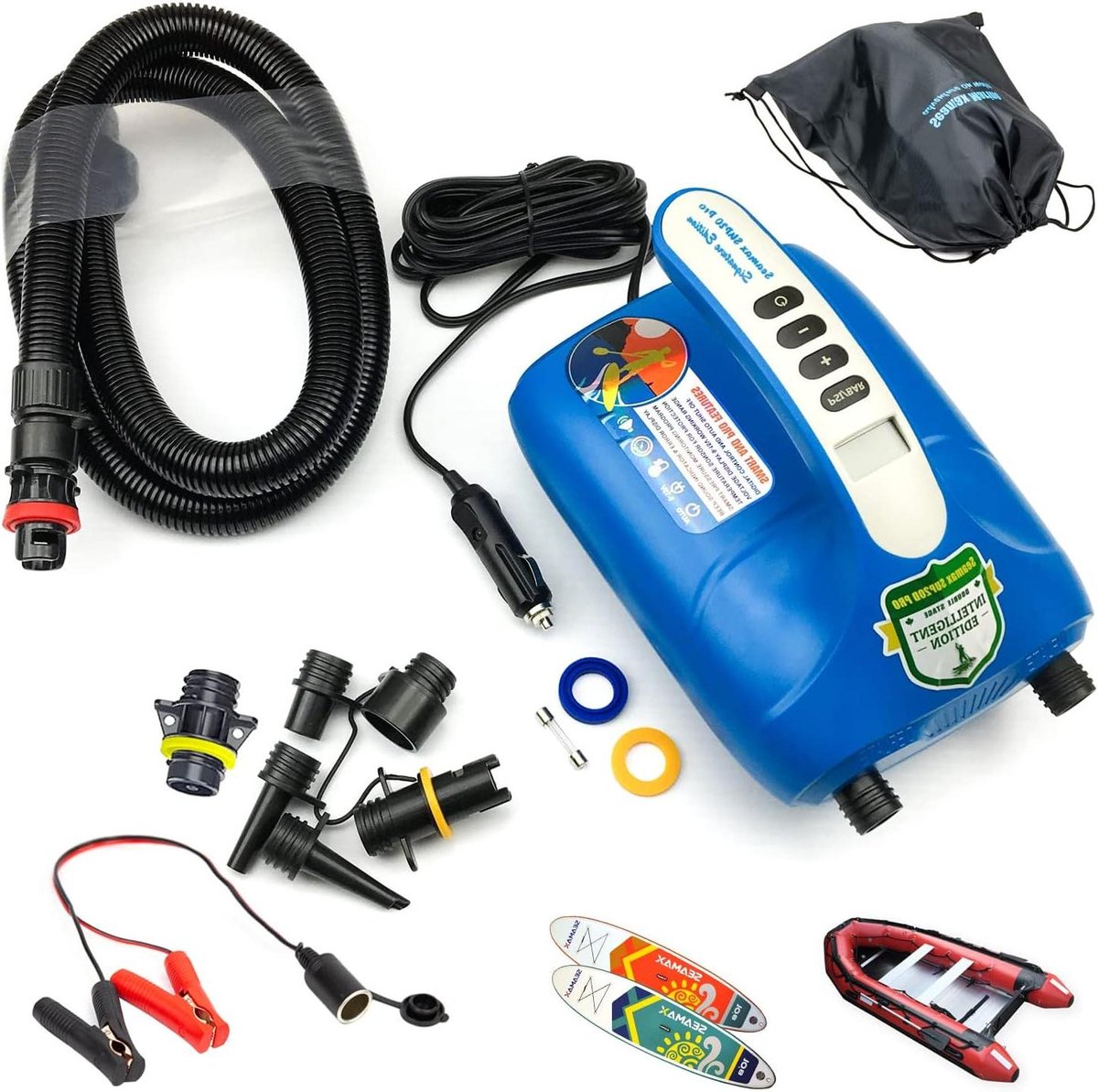 Digitale Luchtpomp - Hoge Druk Pomp - Opblaasbare Boten SUPs - Dubbeltraps Snelpompen - 20 PSI - Blauw Wit Zwart