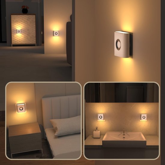 KZQ Nachtlampje - Stekkerbaar LED-nachtlampje met lichtsensor en dimfunctie, warm wit licht - Geschikt voor slaapkamers, gangen, badkamers en trappenhuizen - Set van 2 van KZQ — afbeelding 2