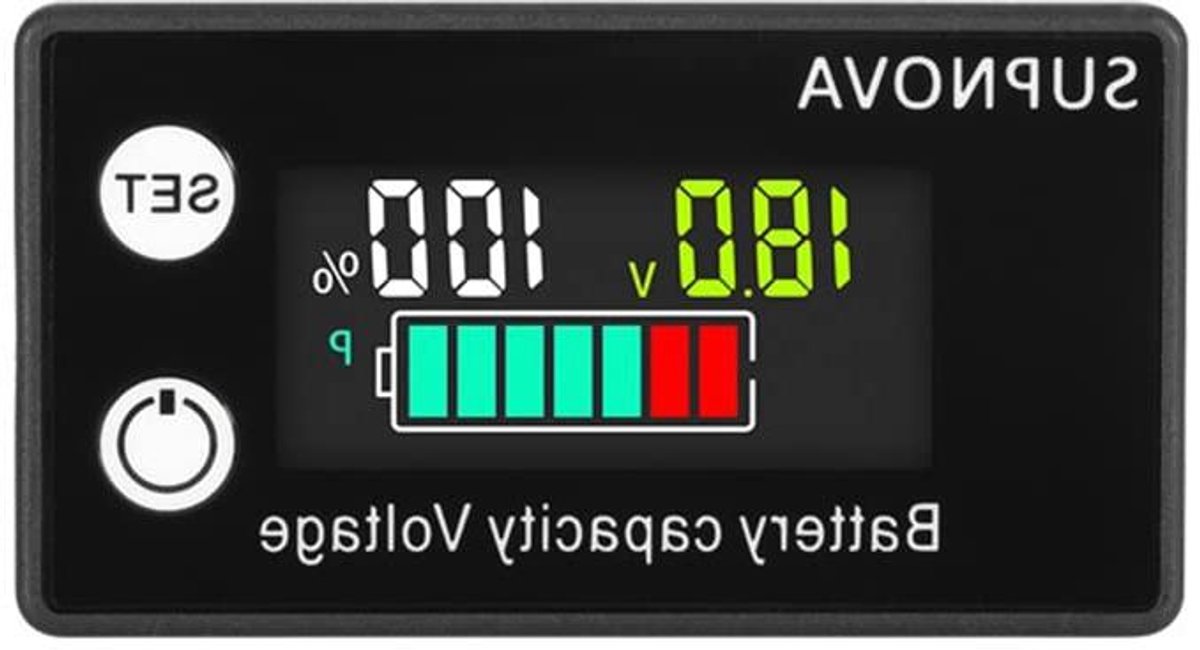 Batterij Capaciteit Voltmeter - Batterijmeter Monitor - Accu Status Controleren - Helder LCD Scherm - DC 8-100V - Wit/Blauw/Kleurrijk