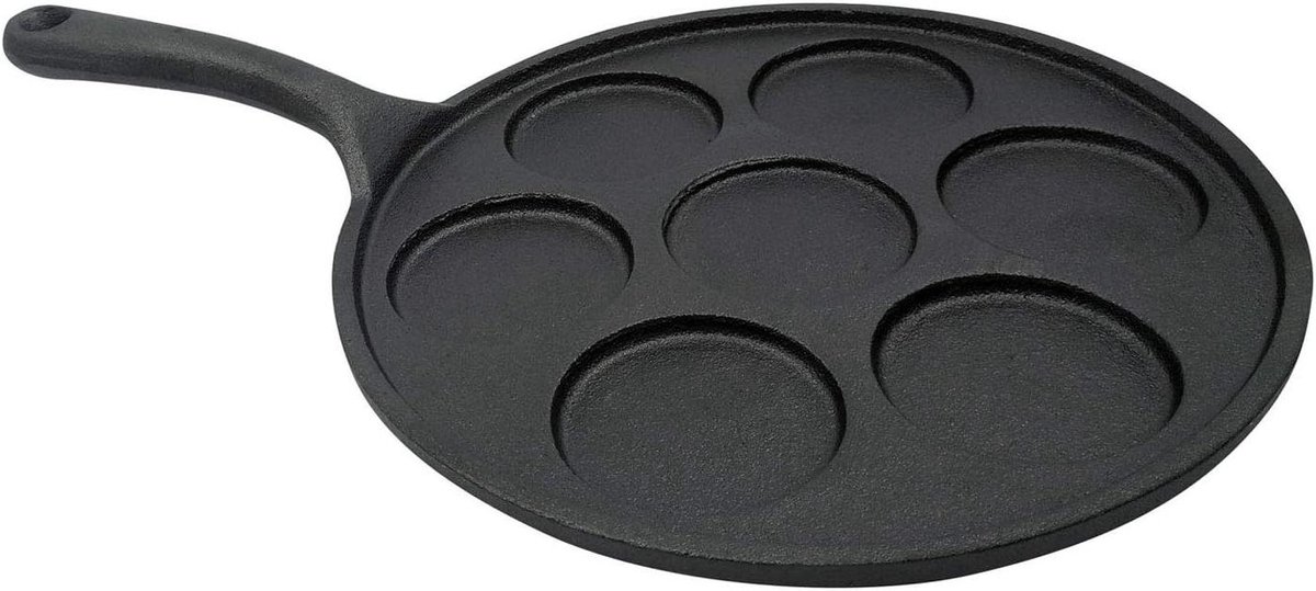 Gietijzeren Pannenkoekenpan - Crêpespan Braadpan - Pannenkoeken Bakken - Zeven Pannenkoeken Tegelijk - 23 cm - Zwart