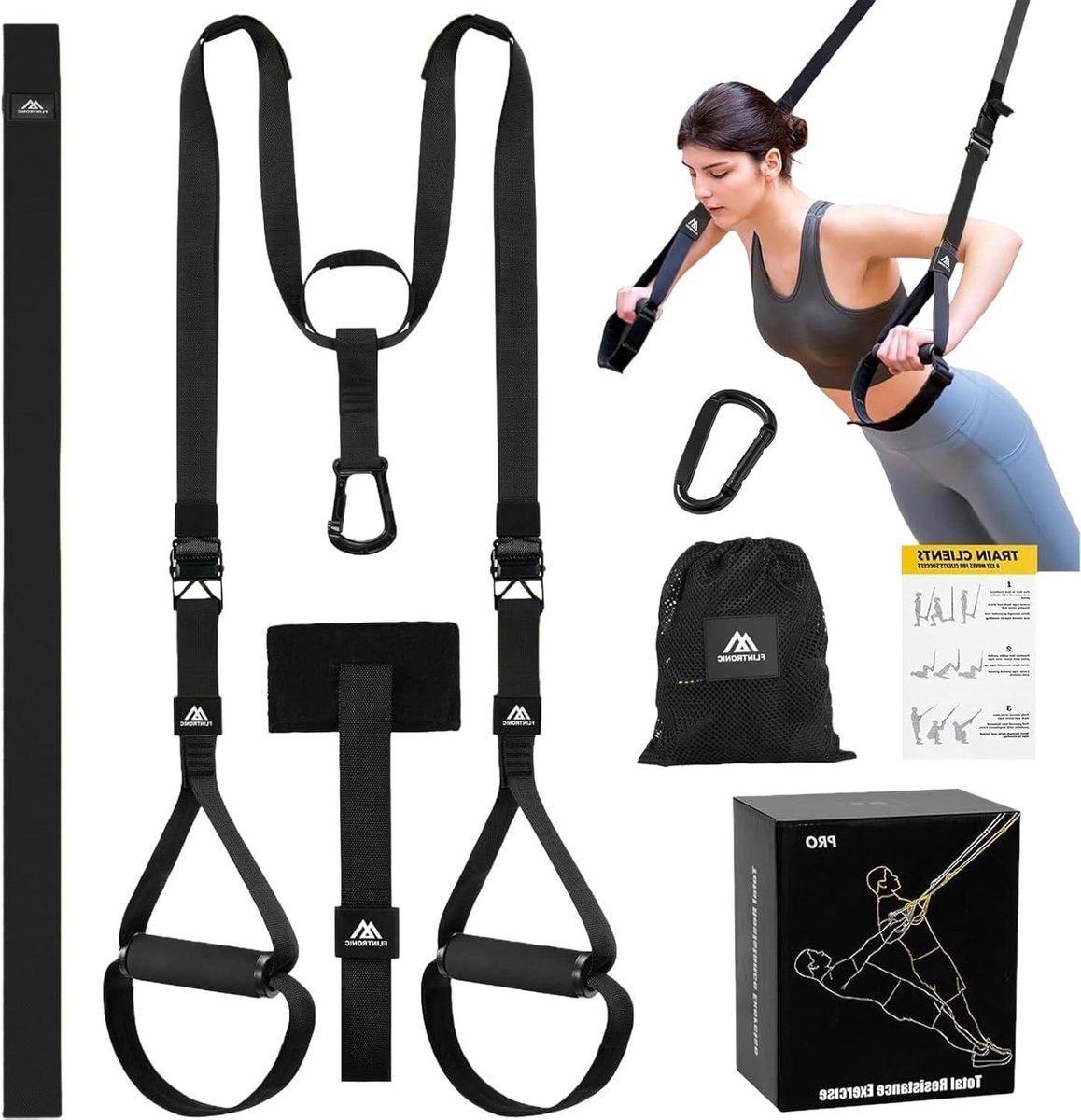Ophangtrainingssysteem - Verenings trainer fitness - Full body workout - Verstelbare lengte - 300 kg draagvermogen - Zwart