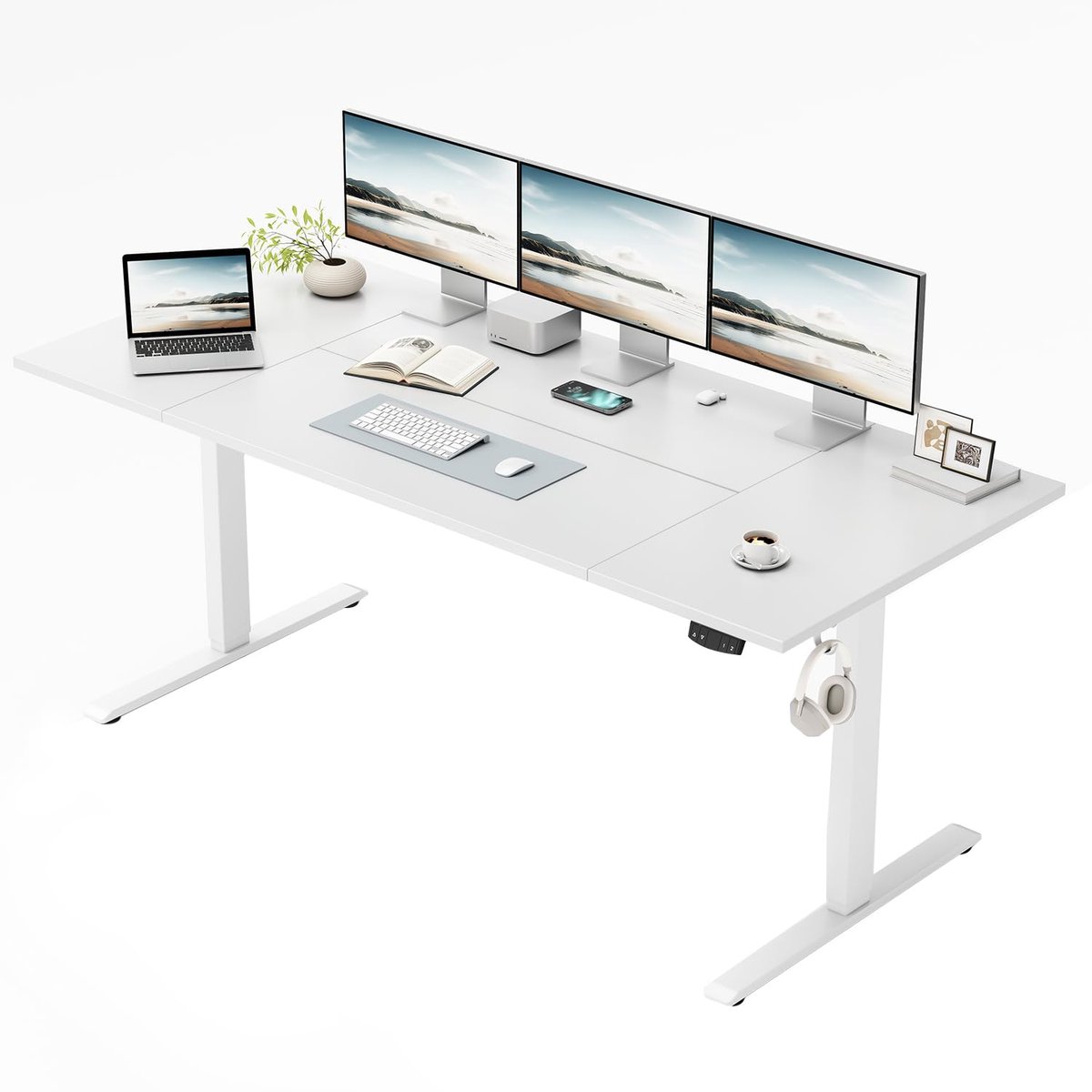 SnelShoppen - Elektrisch in Hoogte Verstelbaar Bureau 120 x 80 cm - Zit-Sta Bureaumeubel met Geheugenfunctie - Wit - Ideaal voor Thuiswerk, Gaming en
