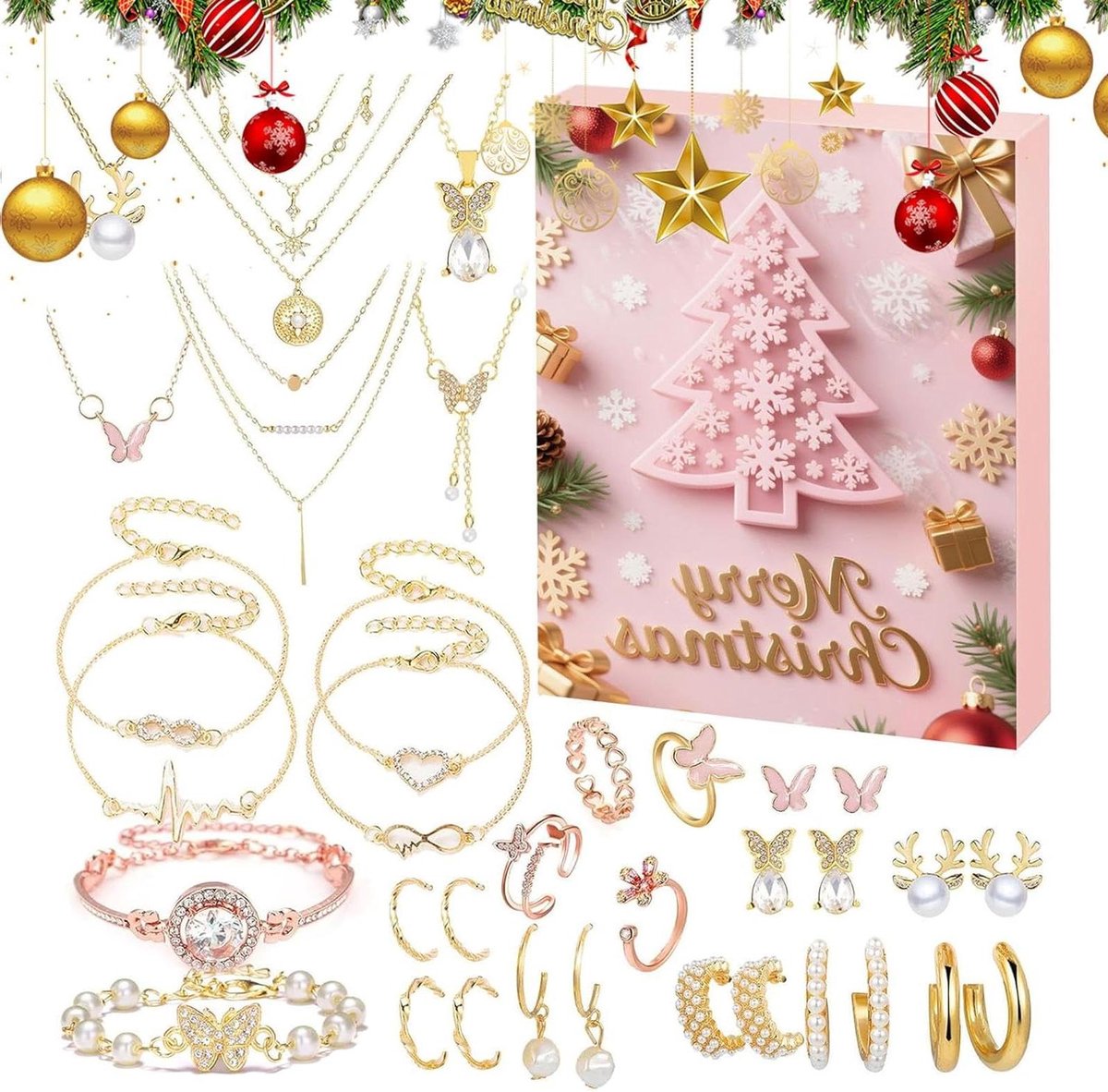 Adventskalender Sieraden - Kerst Countdown - Cadeau Verrassing - 24 Dagen Vreugde - 24 Stuks - Goudkleurig