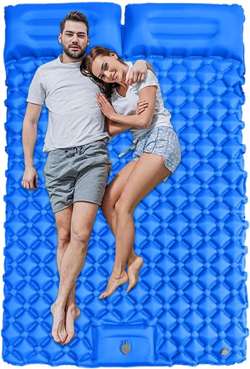 Dubbel Slaapmatje - Luchtmatras Kamperen - Buiten slapen - Snelle voetpomp - 190x120x5 cm - Blauw