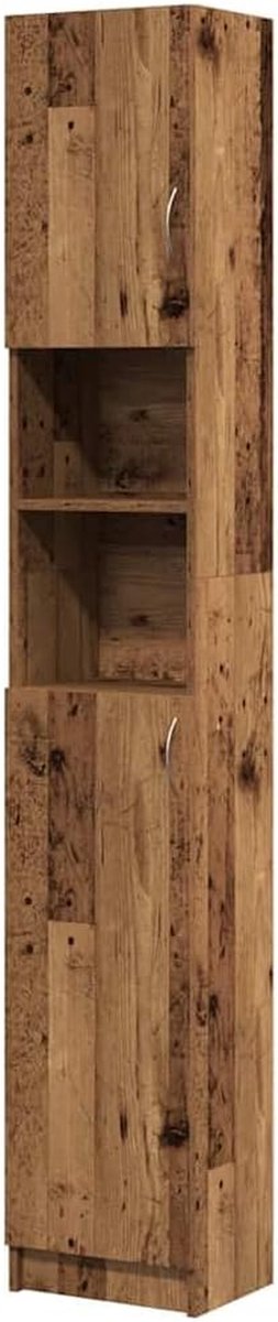 Badkamerkast Hout - Opbergkast Toilet - Badkamer Opbergen - Vochtbestendig - 32x25x190cm - Old Wood