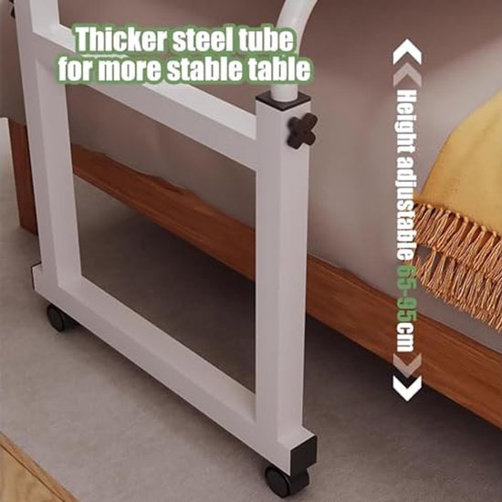 Ziekenhuisbedtafel - Bureau op wielen - Werken en eten - Verstelbare breedte en hoogte - 115-210 cm breed - Houtkleur — afbeelding 5