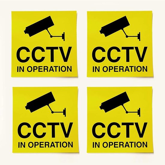 Veiligheidsstickers - CCTV waarschuwing stickers - Eigendom beveiligen - Ultra-duurzaam vinyl - 100mm x 100mm - Geel — afbeelding 4