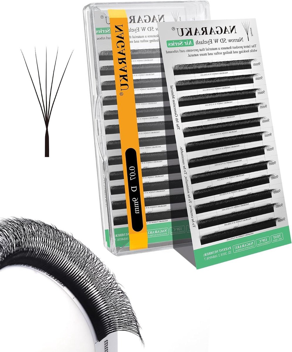 W Wimper Extensies - Volume Wimperextensies - Natuurlijke Volume Creëren - Smalle Basis - 0.07mm D 9mm - Mat Zwart