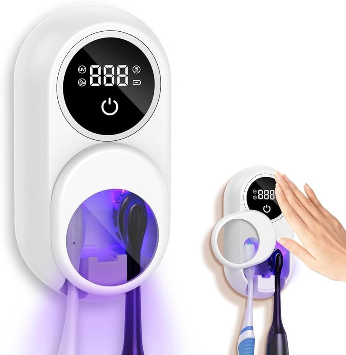 Ankilo UV Sterilisator Tandenborstelhouder, met UV Sanitizer Licht & Droogfunctie, Automatische rotatiedetectie - ShopVlot
