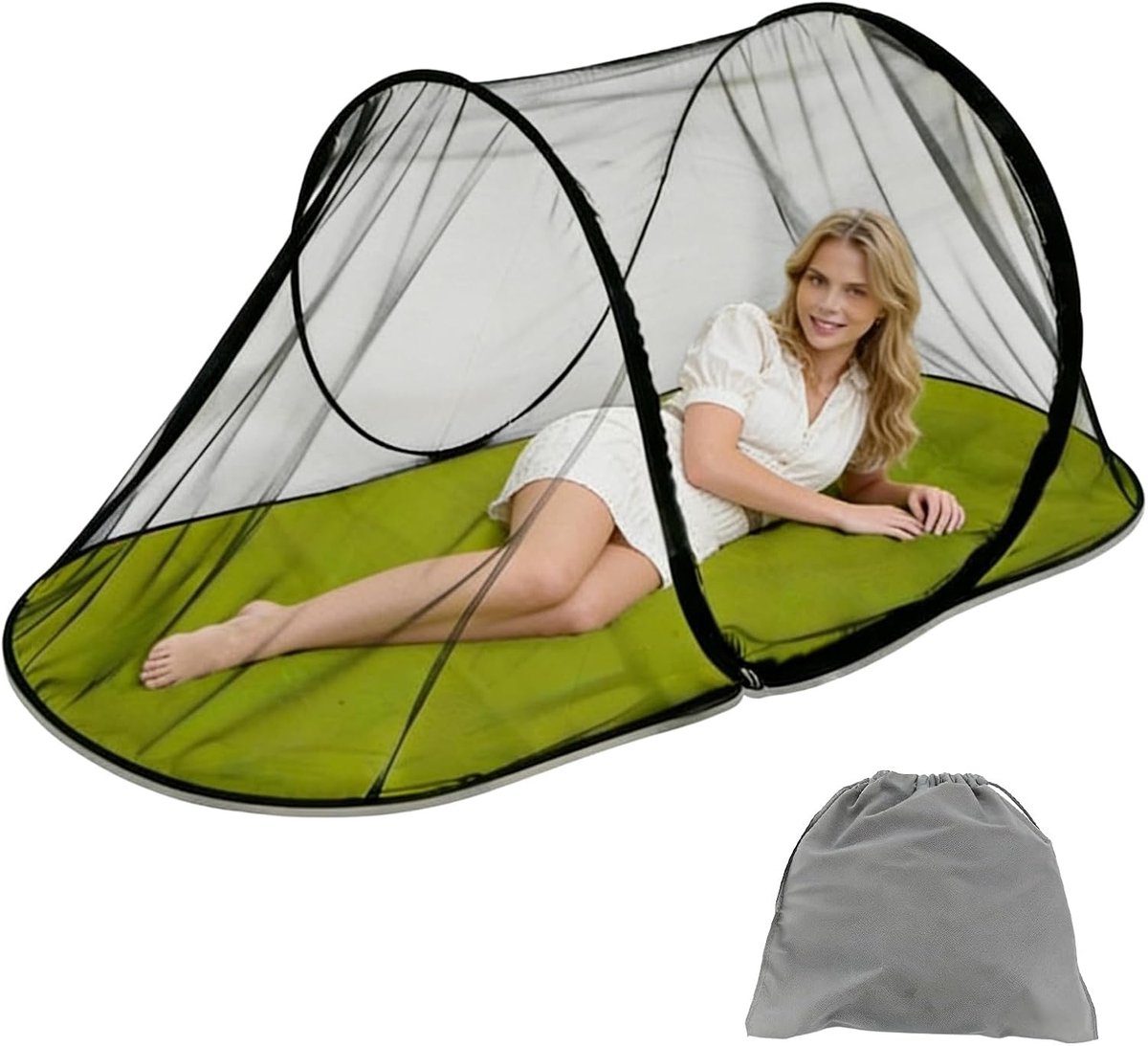 Opvouwbaar vliegengaas Pop-Up: 200 x 72 x 70 cm reisvliegengaas, draagbaar kampeertent met rits en opbergtas voor - ShopVlot