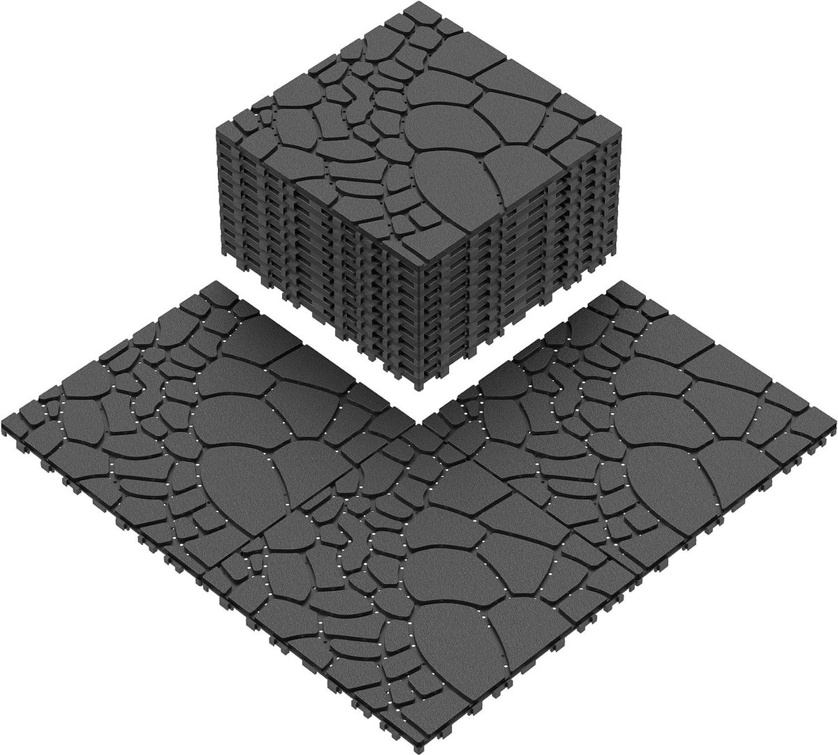 Terrastegels Steenlook - Kliktegels Vloertegels - Buiten Vloer Leggen - Gereedschapsloos Kliksysteem - 30x30 cm 44 stuks - Donkergrijs