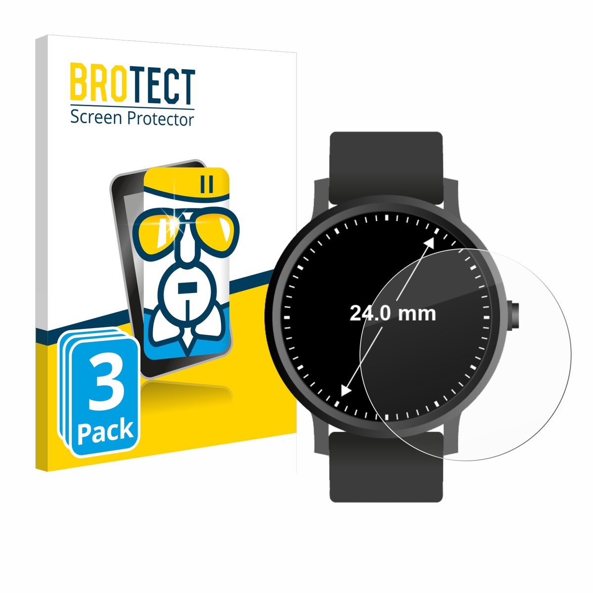 Screenprotector 3 Stuks voor Horloges (Rond, ø: 24 mm) Beschermglas transparant