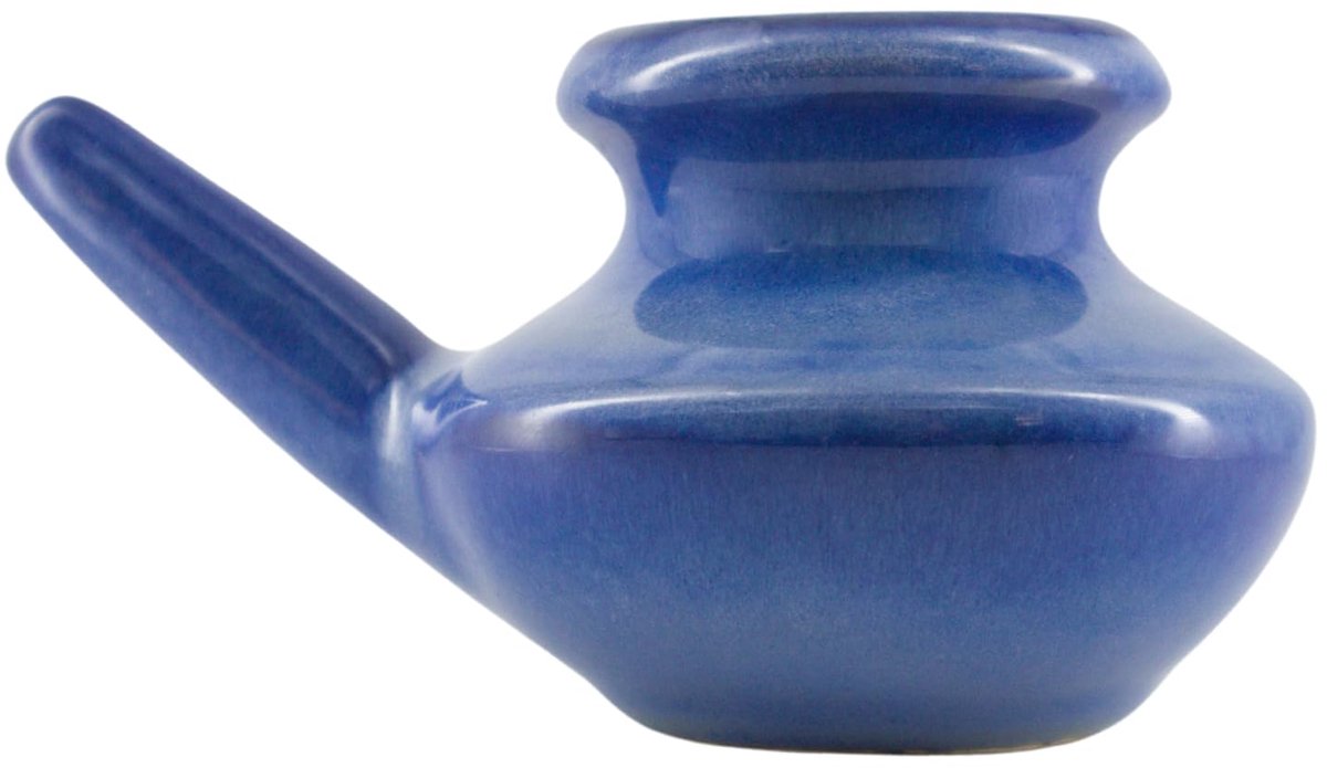 SnelShoppen - Keramische Neti-pot 250 ml met 5 zakjes netizout - Natuurlijke Sinusbehandeling - Blauw - Ideaal voor Verkoeling en Ontspanning