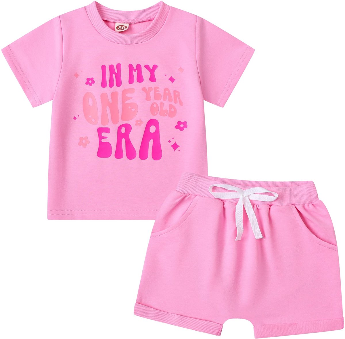 SnelShoppen - TBAMTBW 1e Verjaardag Meisje Outfit - Korte Mouwen Baby Kleding - Roze - 12-18 Maanden - Perfect Cadeau voor Eerste Verjaardag - Feestel