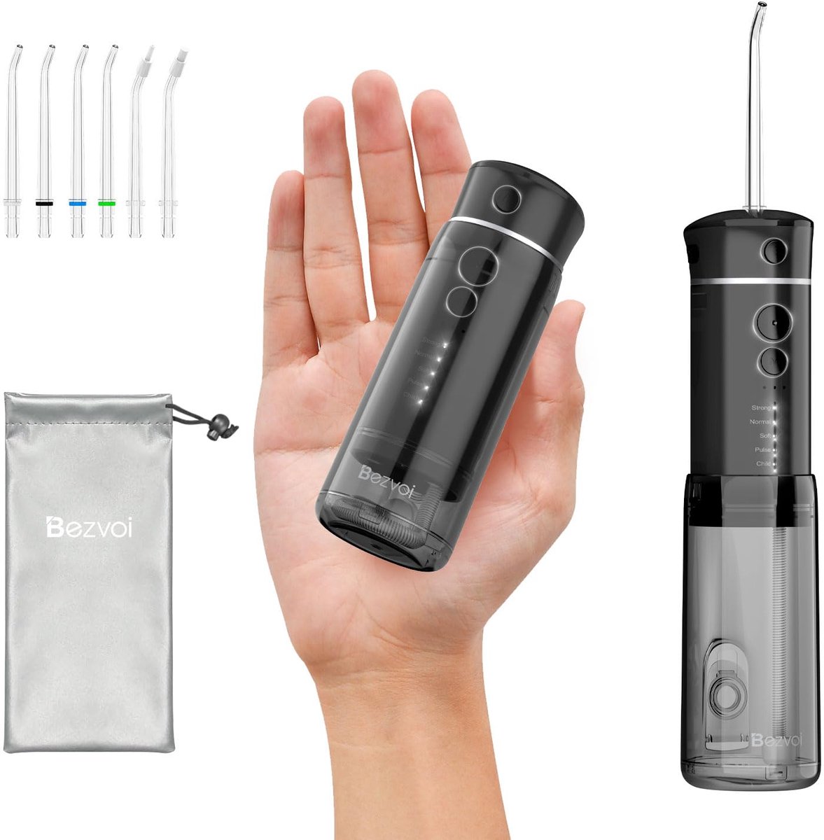 SnelShoppen - Draagbare Monddouche Waterflosser met 5 Reinigingsstanden, Uitschuifbare Tank, 6 Spuitkoppen, IPX7 Waterdicht, Oplaadbaar voor Gevoelig