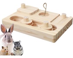 Voerspeelgoed Konijn - Houten Hamster Speelgoed - Interactief Voeren - Stimuleert Natuurlijke Instincten - 18 x 13 cm - Houtkleur