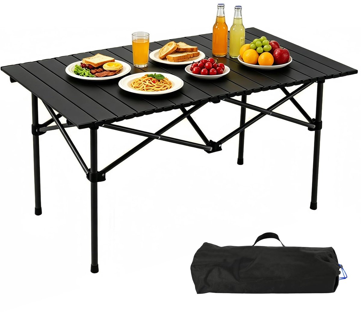 SnelShoppen - Inklapbare Campingtafel 96 x 54 x 55,5 cm - Draagbare Vouwtafel met Oprolbaar Tafelblad van Koolstofstaal - Perfect voor Picknick, Tuin