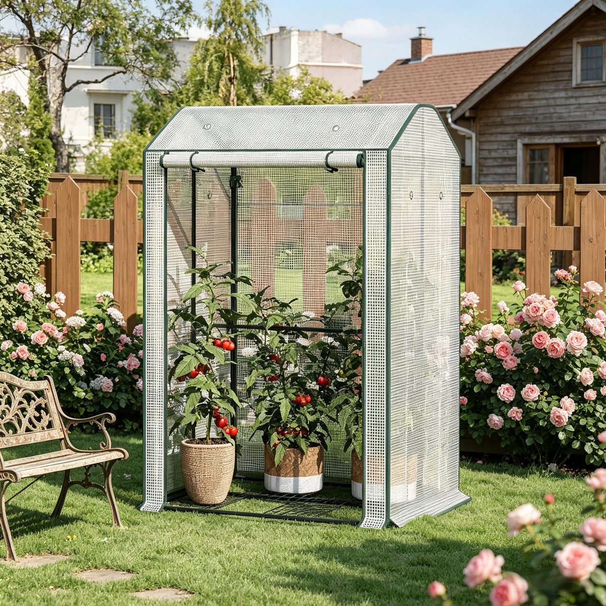 FloraGrace Foliekas – 100 X 83 X 150 Cm – Met Oprolbare Ritssluiting En Ventilatiegaten – Polyetheen En Staal – Wit – Voor Balkon Terras En Tuin