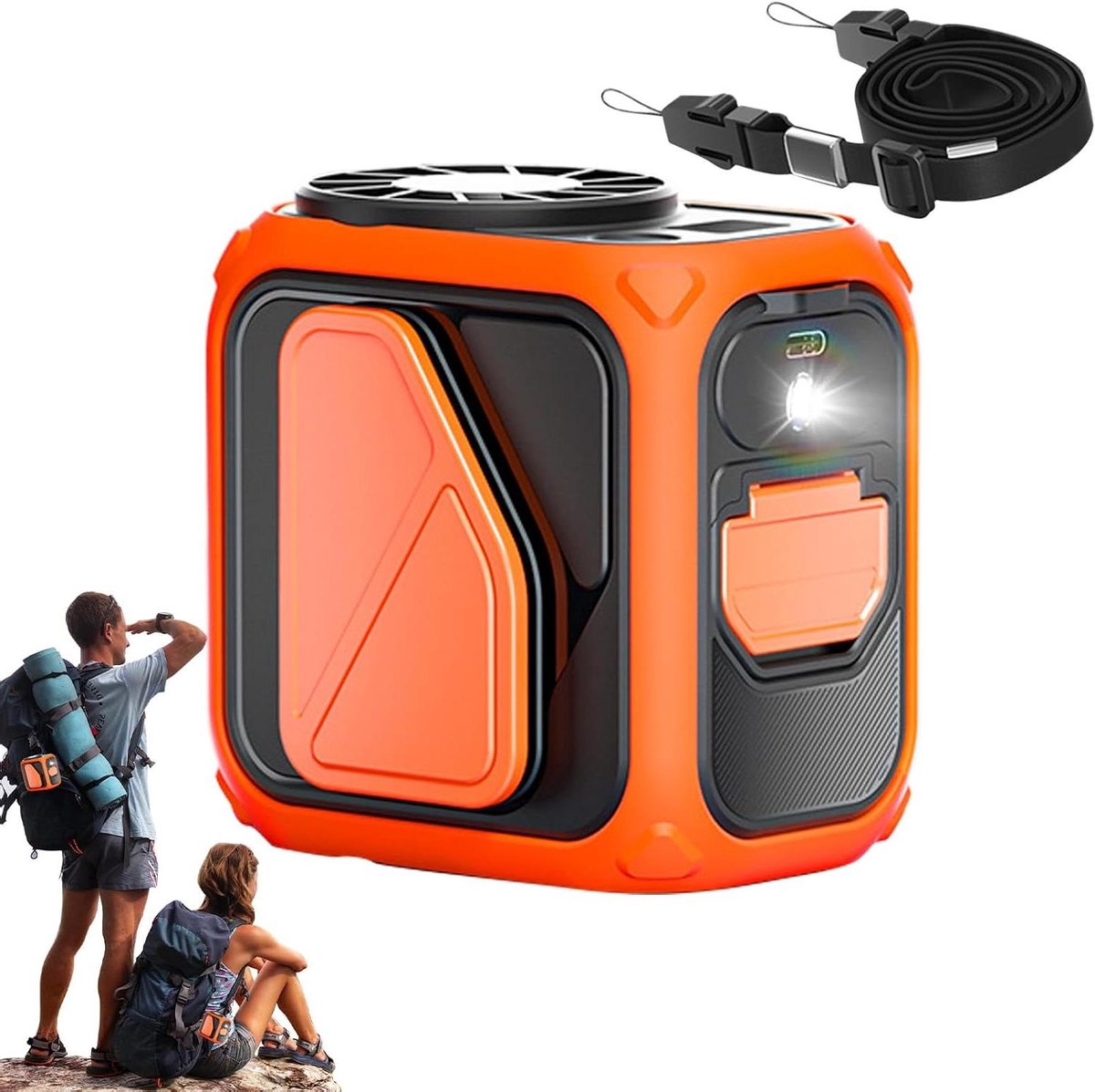 Tailleventilator met clip - Draagbare koeler - Actieve koeling - 12 uur looptijd - 7x9x7 cm - Oranje