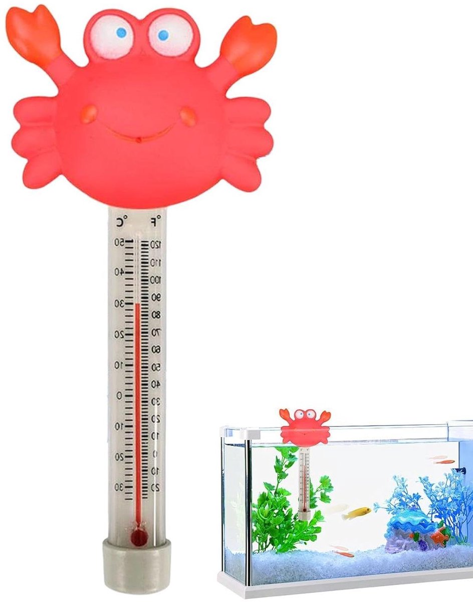 Zwembad Temperatuurmeter - Waterthermometer Drijvend - Water Temperatuur Meten - Breekbestendig Ontwerp - 10 cm - Krab