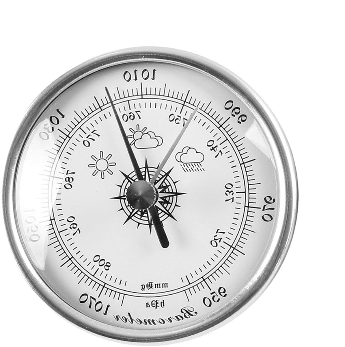 Nauwkeurige Barometer - Luchtdrukmeter Weerstation - Weer Voorspellen - Schokbestendige Behuizing - 70 mm - Zilver