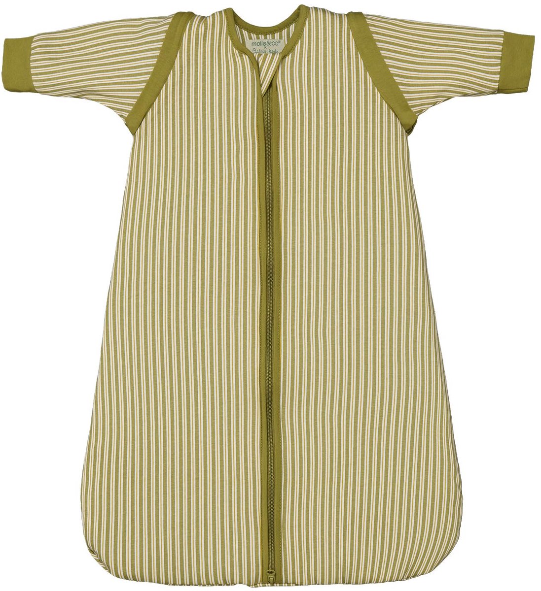 SnelShoppen - Babyslaapzak 1 TOG met Afneembare Mouwen - Lente en Herfst Slaapzak voor Pasgeborenen - 100% Katoen, Licht Gevoerd, Olijfgroene Strepen,