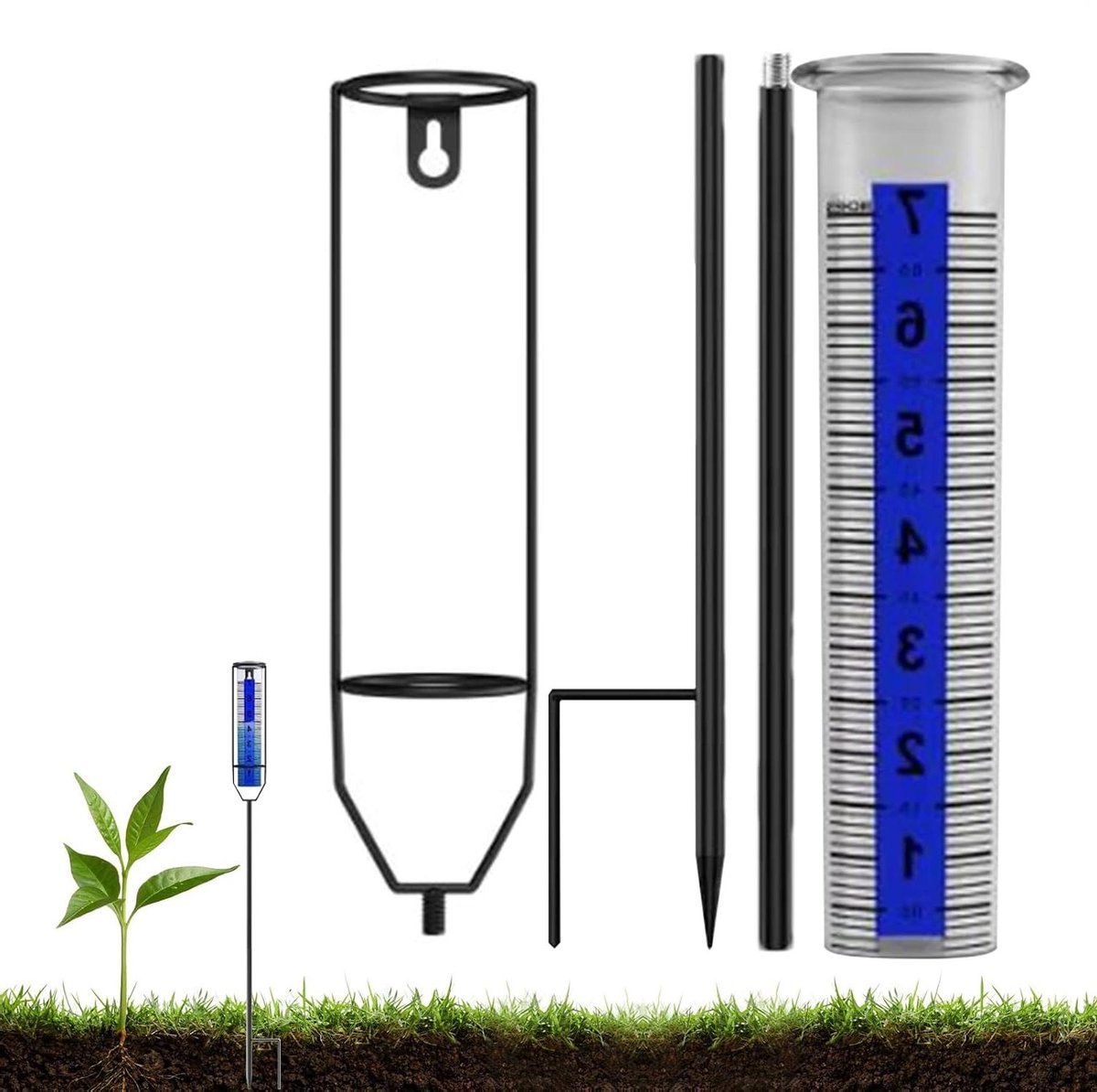 Regenmeter Buiten - Regenmeter Tuin - Neerslag Meten - Robuuste PVC Constructie - 27 x 75 x 7 cm - Transparant