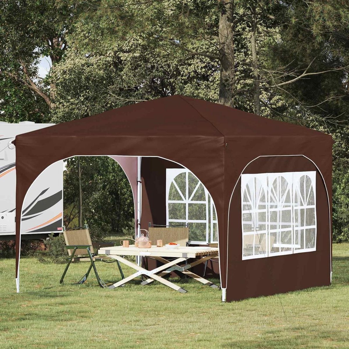 Pop-up Partytent - Feesttent Paviljoen - Buitenfeesten Organiseren - Waterdicht Oxford Weefsel - 290x290x245 cm - Bruin