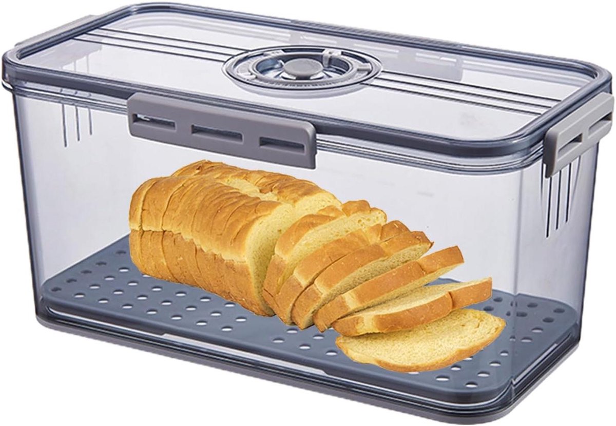 Broodbak - Broodtrommel Opslag - Brood Vers Houden - Tijdregistratie Deksel - 335 x 185 x 12 cm - Grijs