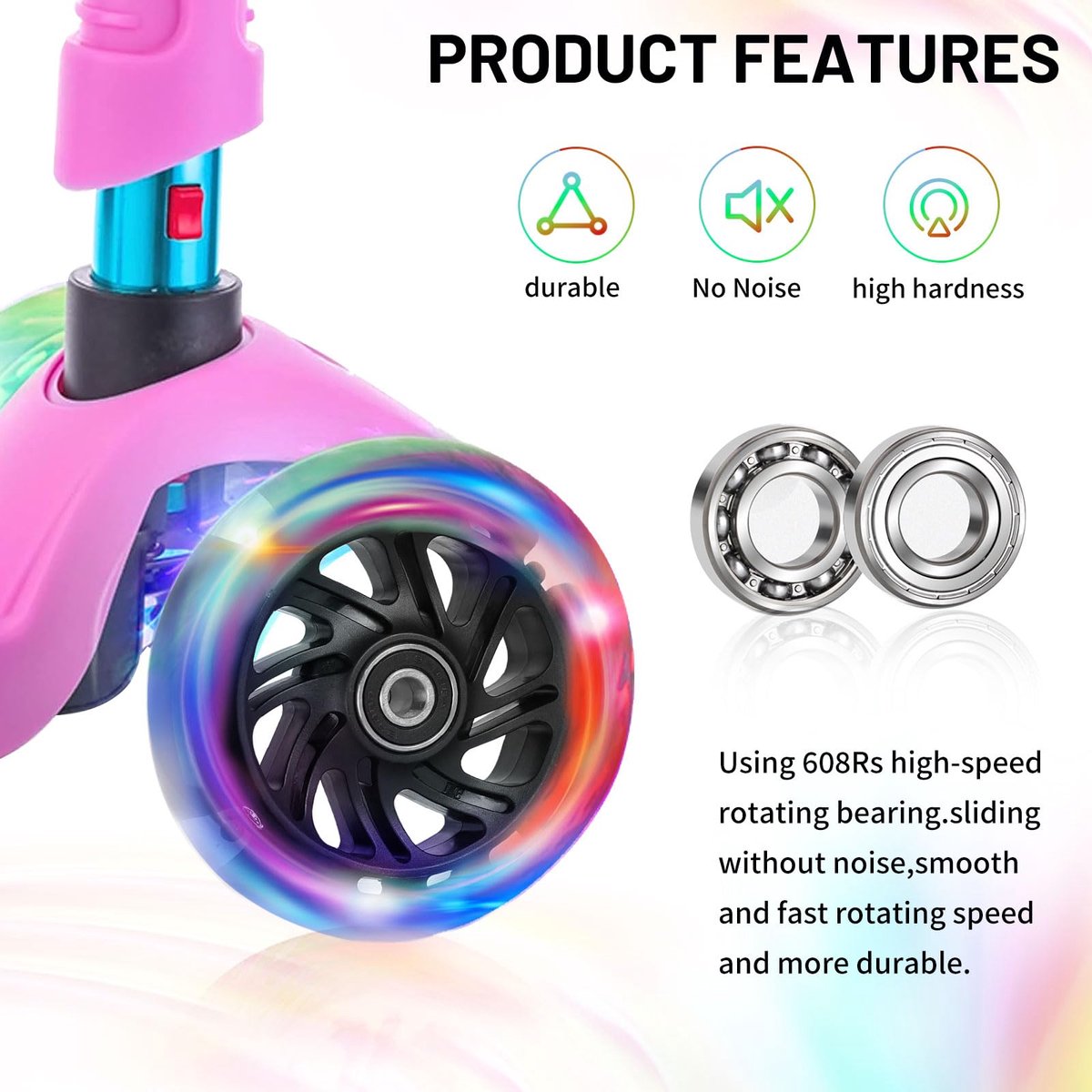 SnelShoppen - Lichtgevende stuntstep met LED-wielen, 100 mm, ABEC 9 kogellagers, hardheid 88A, zwart, geschikt voor kinderen en volwassenen, perfect v