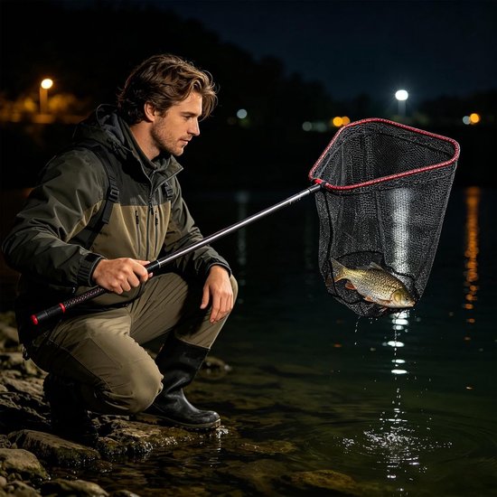 Landingsnet Vis - Schepnet Hengelsport - Vis Vangen - Scheurbestendig Gaas - 40cm Doorsnede - Zwart — afbeelding 4