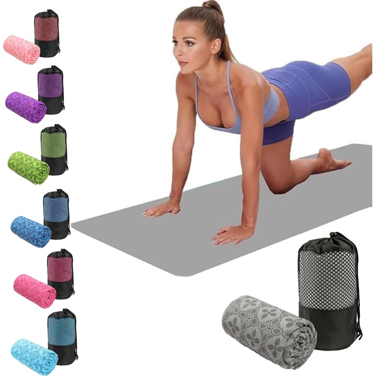 SnelShoppen - Oaygat Yogahanddoek, Zweetabsorberend, Antislip, Sneldrogend, Ademend, Yoga-Handdoek met Mesh-Draagtas voor Bikram, Pilates, Sportschool